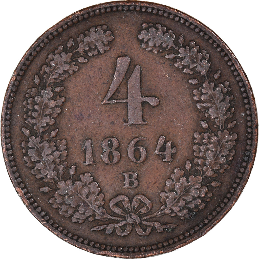 Moneta, Austria, Franz Joseph I, 4 Kreuzer, 1864, Kremnitz, BB, Rame, KM:2194