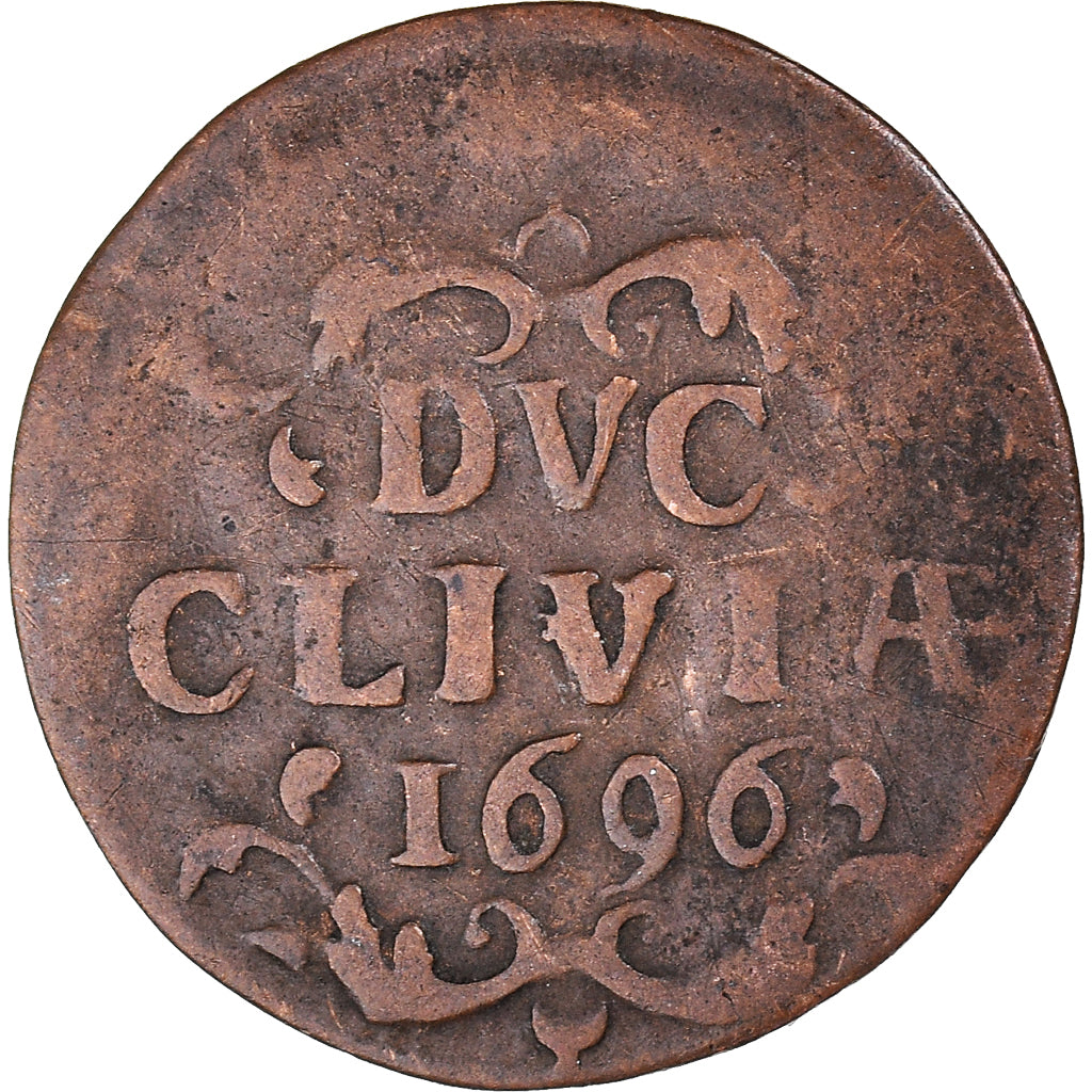 Coin, German States, CLEVES, Friedrich III, Duit, 1696, VF(30-35), Copper, KM:37