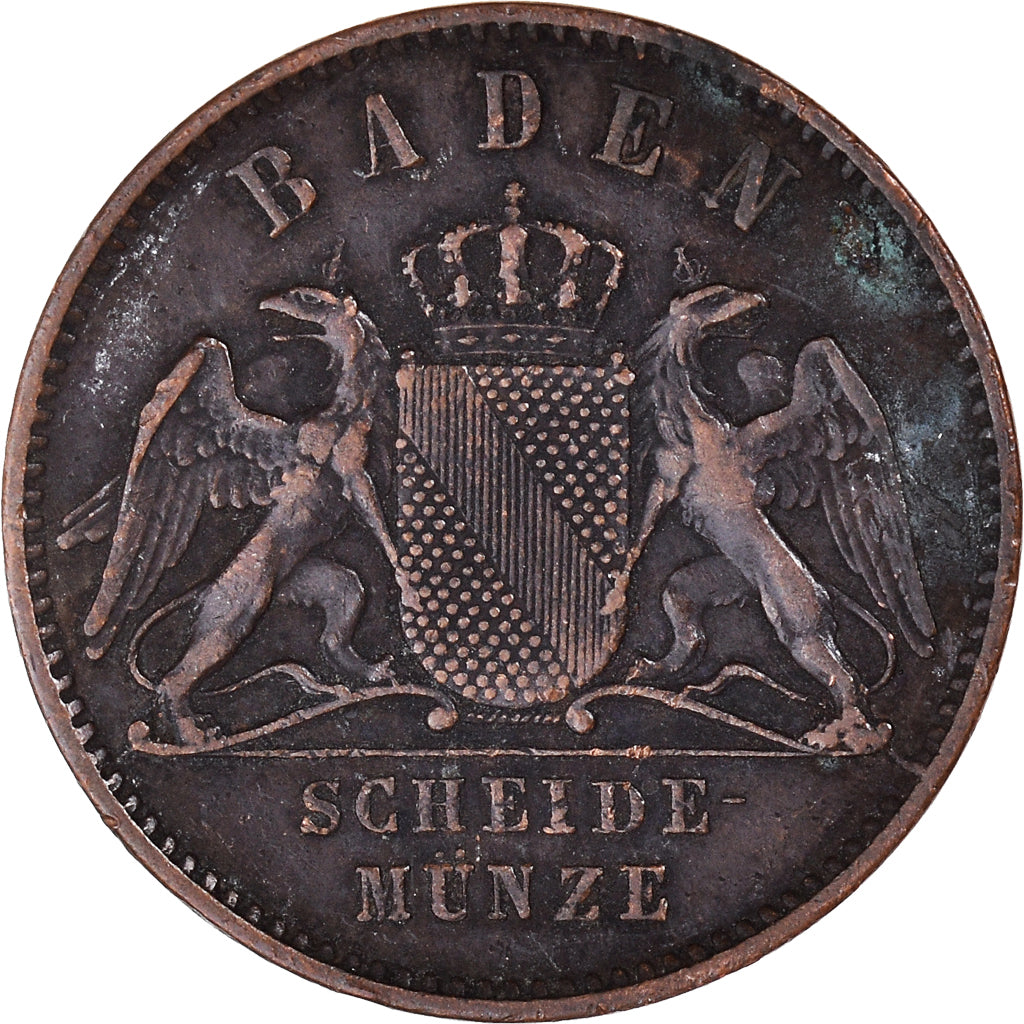 Coin, German States, BADEN, Friedrich I, Kreuzer, 1864, VF(30-35), Copper