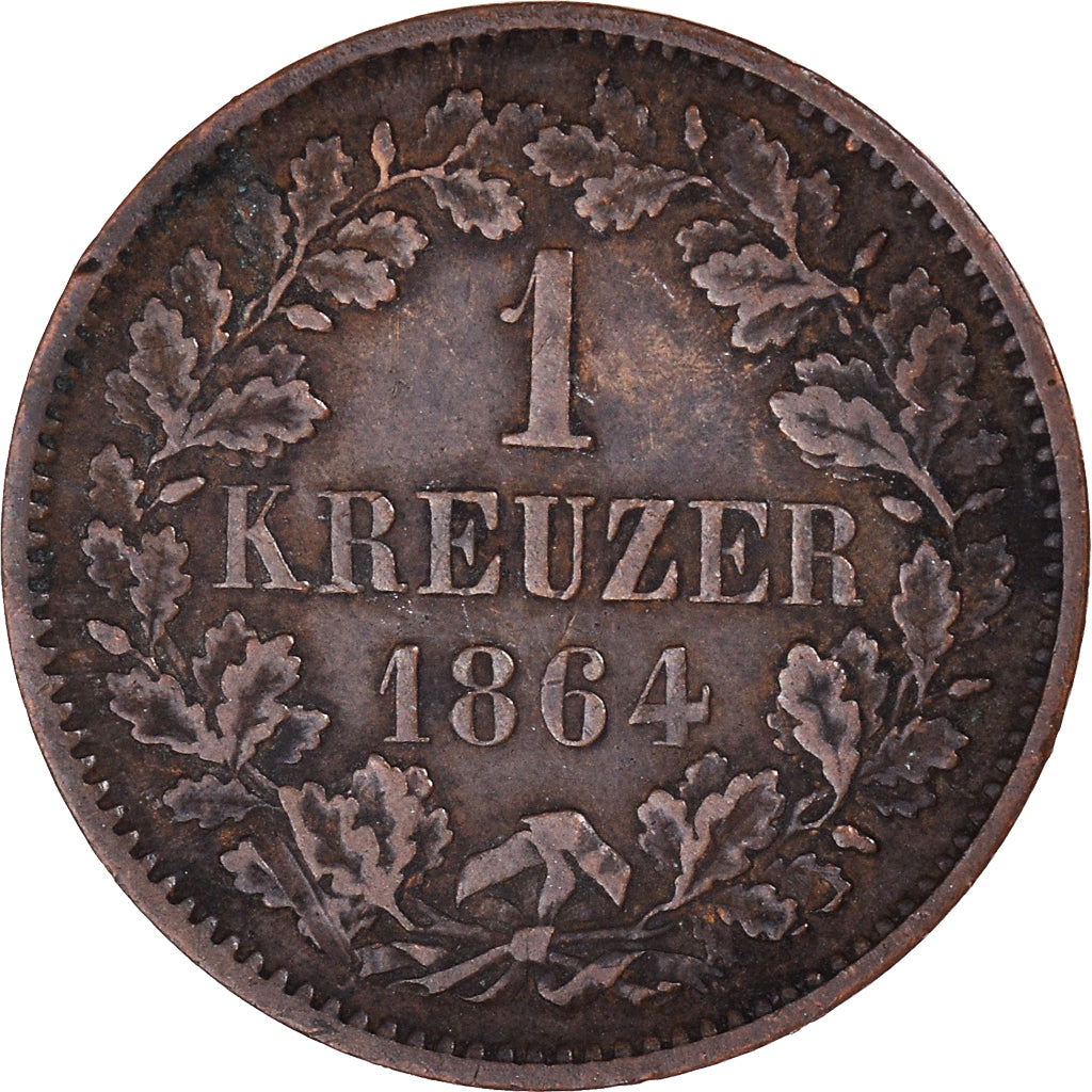 Coin, German States, BADEN, Friedrich I, Kreuzer, 1864, VF(30-35), Copper