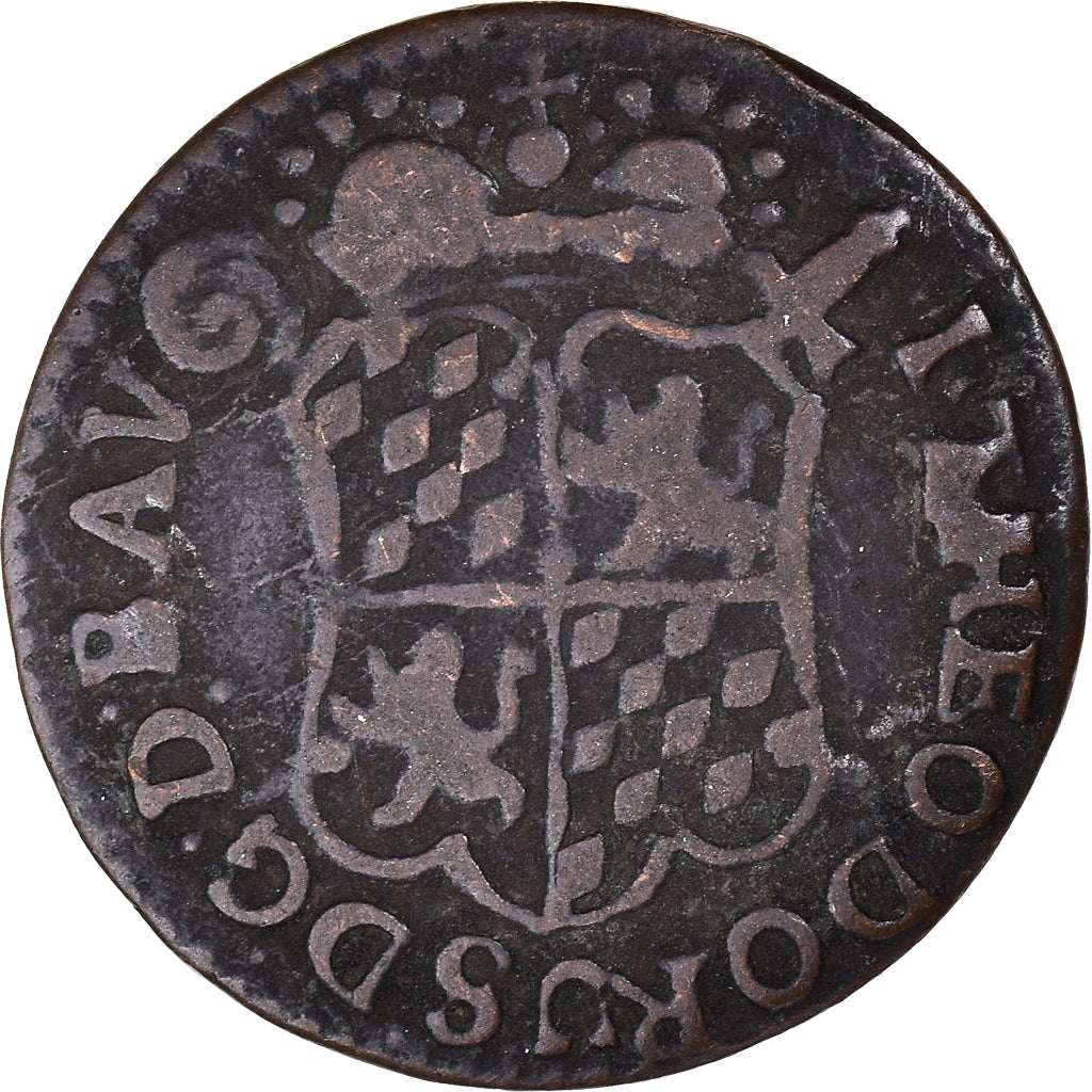 Moeda, LIÈGE, John Theodore, Liard, 1745, Liege, VF(30-35), Cobre, KM:150