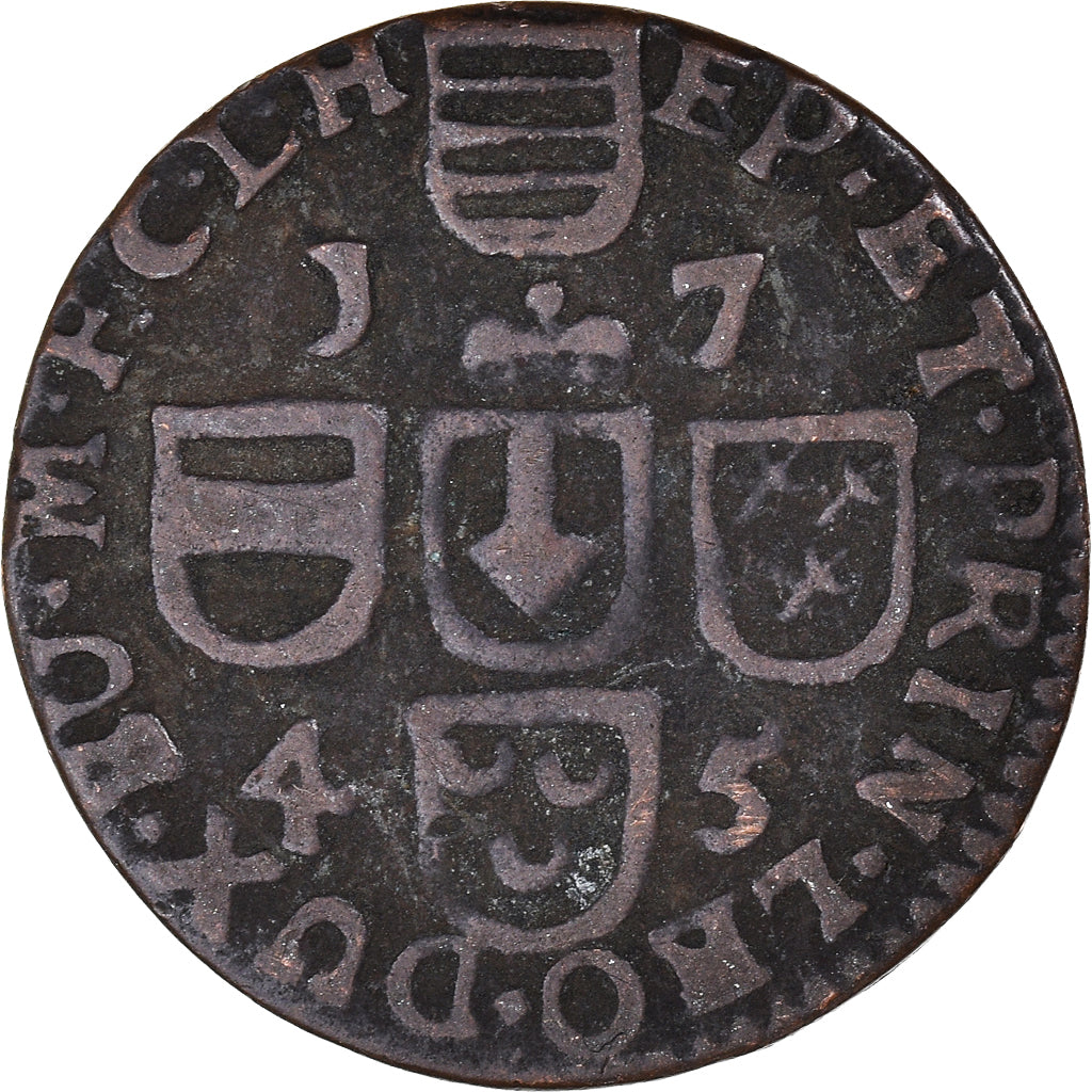 Moeda, LIÈGE, John Theodore, Liard, 1745, Liege, VF(30-35), Cobre, KM:150