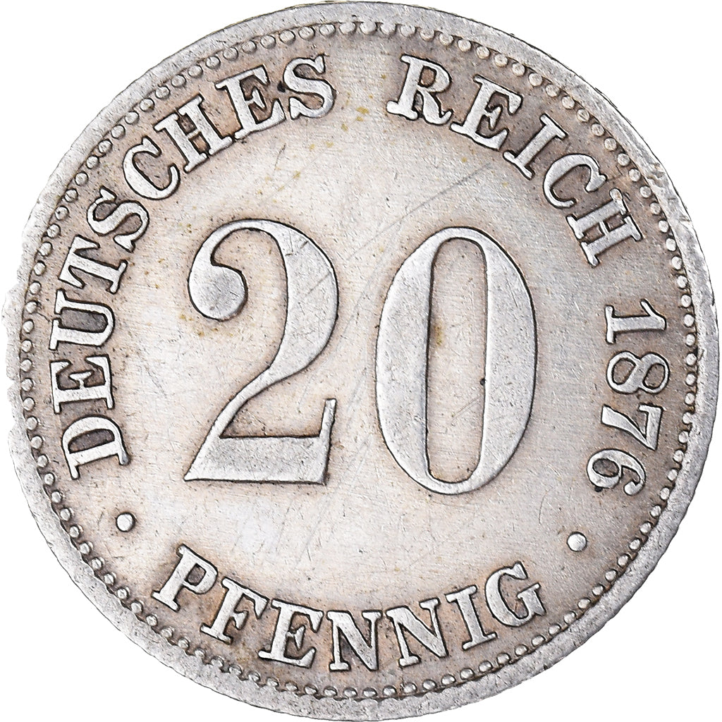 Coin, GERMANY - EMPIRE, Wilhelm I, 20 Pfennig, 1876, Berlin, EF(40-45), Silver
