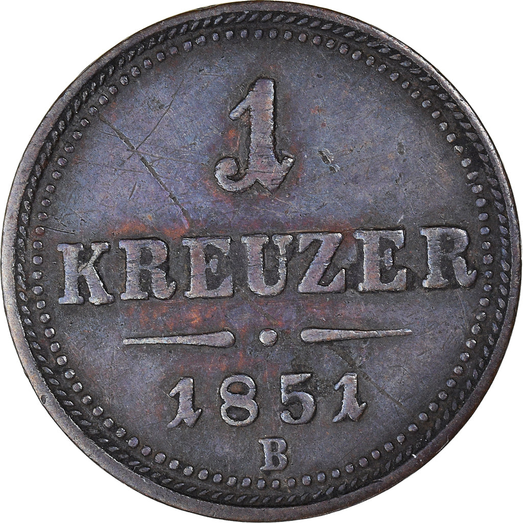Moneta, Austria, Franz Joseph I, Kreuzer, 1851, Kremnitz, BB, Rame, KM:2185
