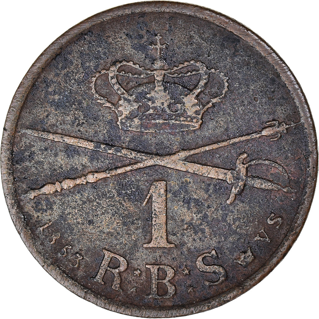 Moeda, Dinamarca, Frederik VII, Rigsbankskilling, 1853, Copenhagen, F(12-15)
