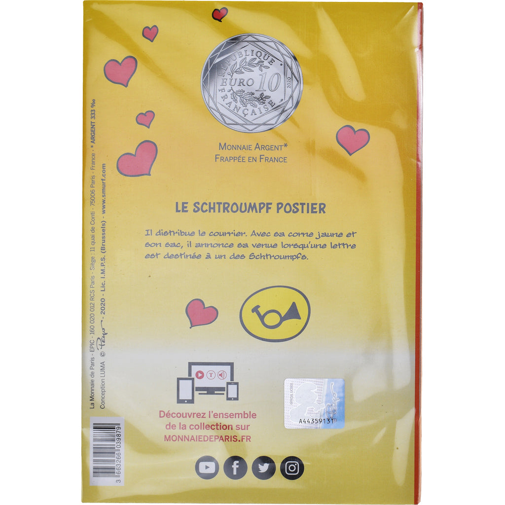 France, Monnaie de Paris, 10 Euro, Le Schtroumpf Postier (1/20), 2020, FDC