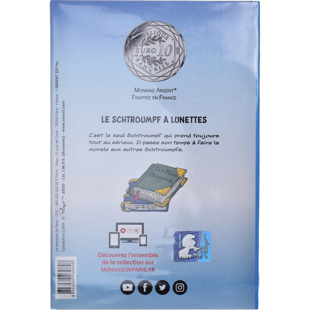 Francia, Monnaie de Paris, 10 Euro, Le Schtroumpf à Lunettes (2/20), 2020, FDC