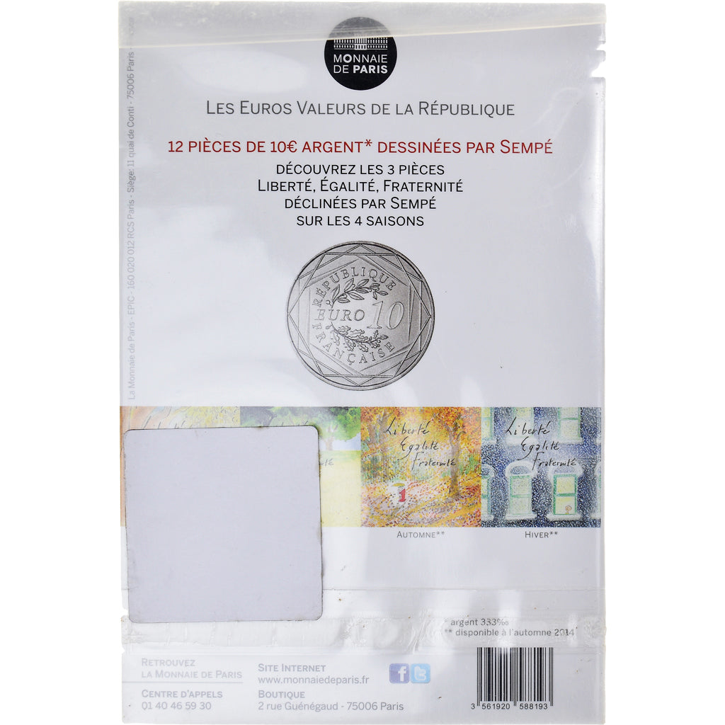 France, Monnaie de Paris, 10 Euro, Sempé - Printemps - Liberté, 2014