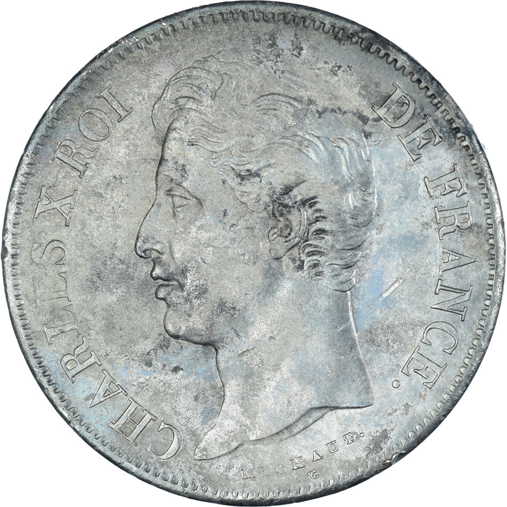Moneda, Francia, Charles X, 5 Francs, 1827, Rouen, MBC, Plata, KM:728.2