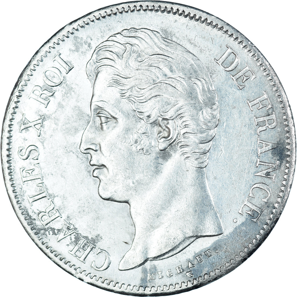 Moneta, Francja, Charles X, 5 Francs, 1827, Paris, EF(40-45), Srebro, KM:728.1