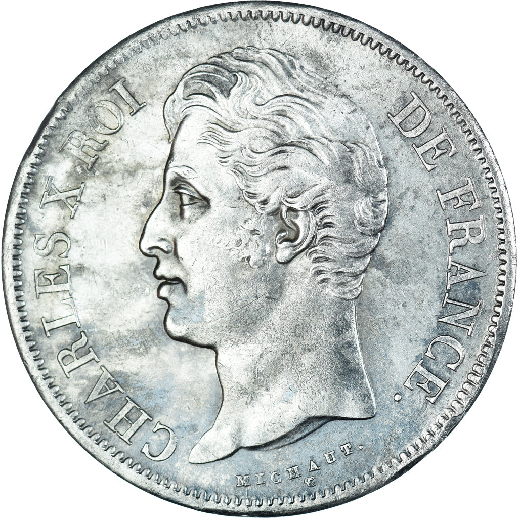 Moeda, França, Charles X, 5 Francs, 1828, Rouen, EF(40-45), Prata, KM:728.2