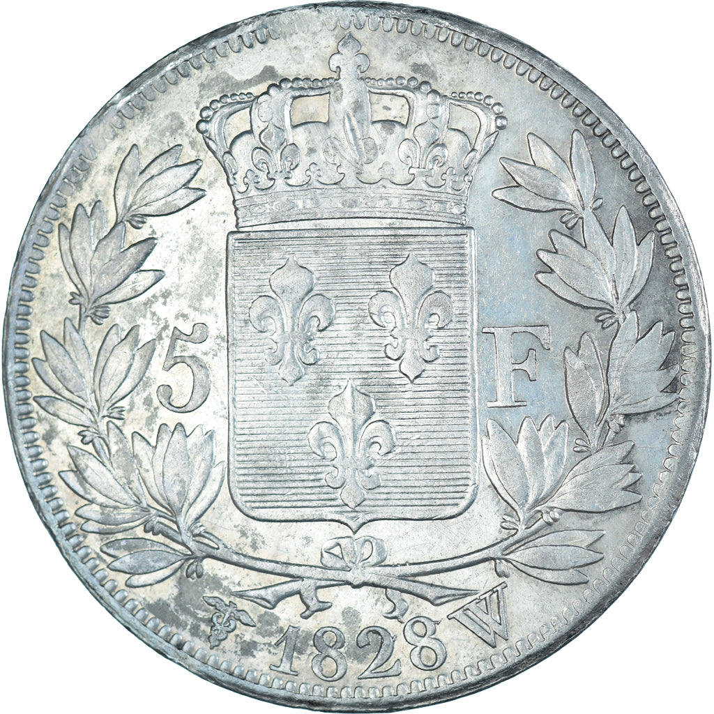 Moneda, Francia, Charles X, 5 Francs, 1828, Lille, MBC, Plata, KM:728.13