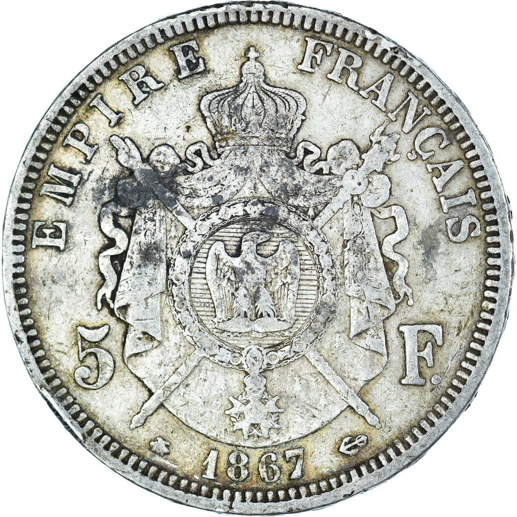 Monnaie, France, Napoleon III, 5 Francs, 1867, Paris, TB+, Argent, Gadoury:739