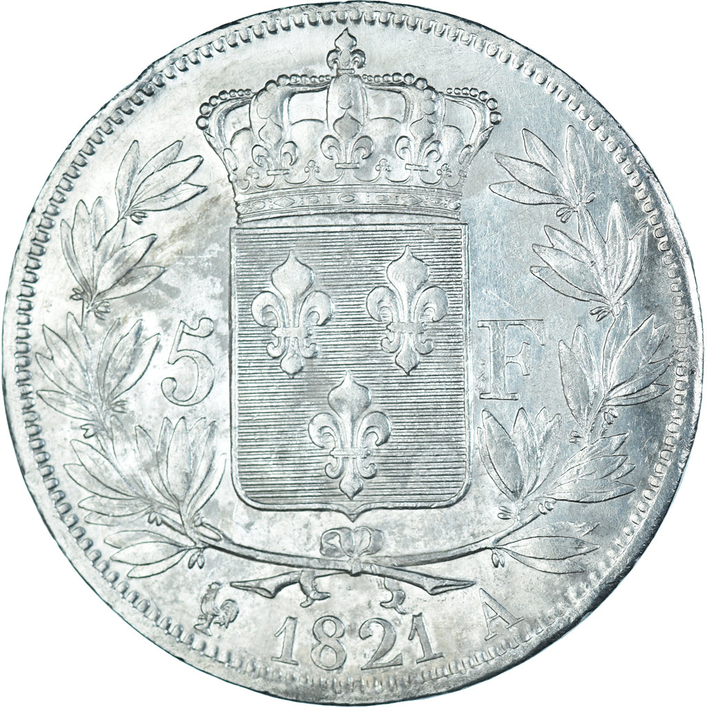 Moneta, Francja, Louis XVIII, 5 Francs, 1821, Paris, EF(40-45), Srebro