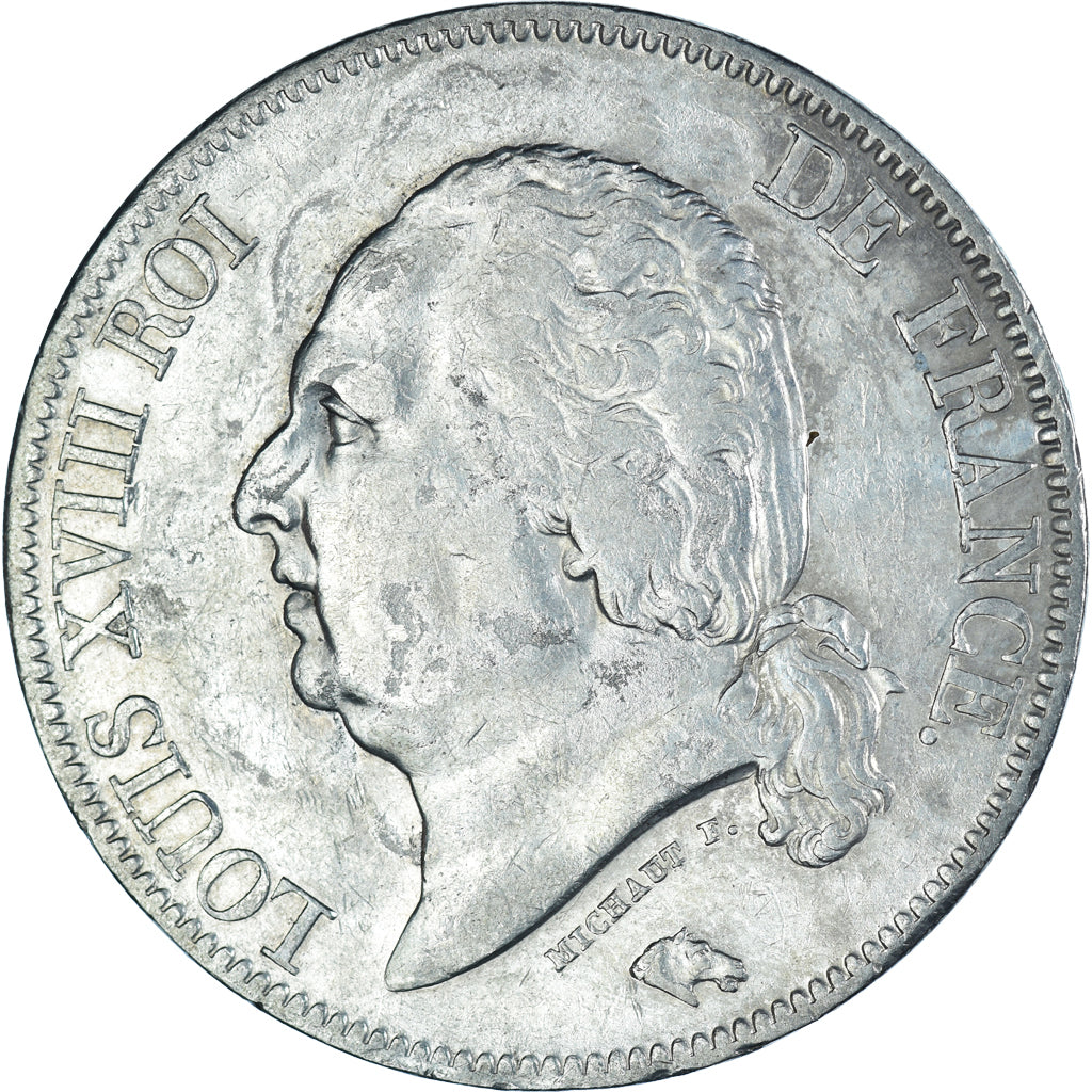 Moeda, França, Louis XVIII, 5 Francs, 1822, Paris, VF(30-35), Prata, KM:711.1