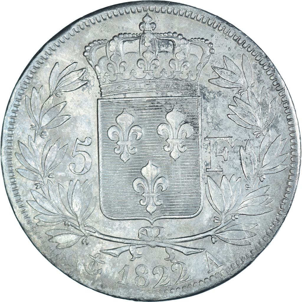 Moneta, Francia, Louis XVIII, 5 Francs, 1822, Paris, BB, Argento, KM:711.1