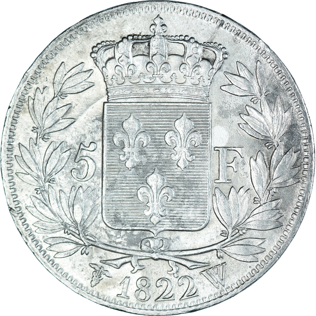 Moneta, Francia, Louis XVIII, 5 Francs, 1822, Lille, BB, Argento, KM:711.13