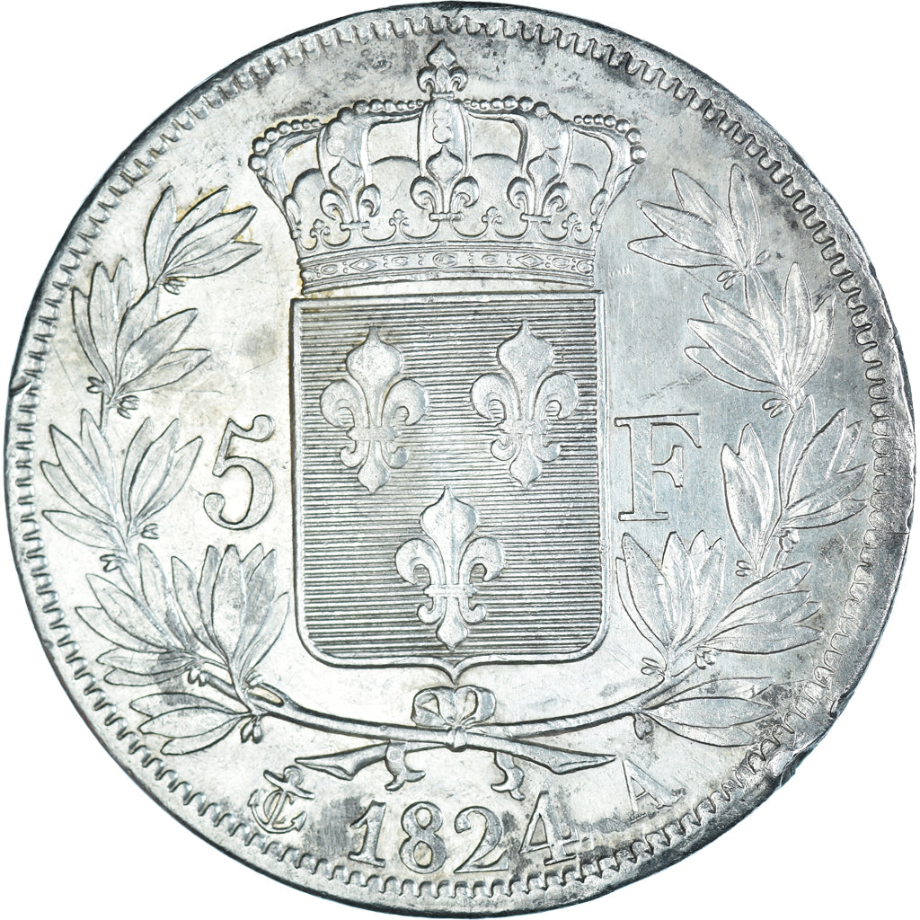 Moeda, França, Louis XVIII, 5 Francs, 1824, Paris, EF(40-45), Prata, KM:711.1