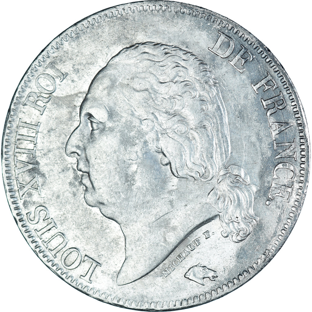Moneta, Francja, Louis XVIII, 5 Francs, 1824, Lille, EF(40-45), Srebro