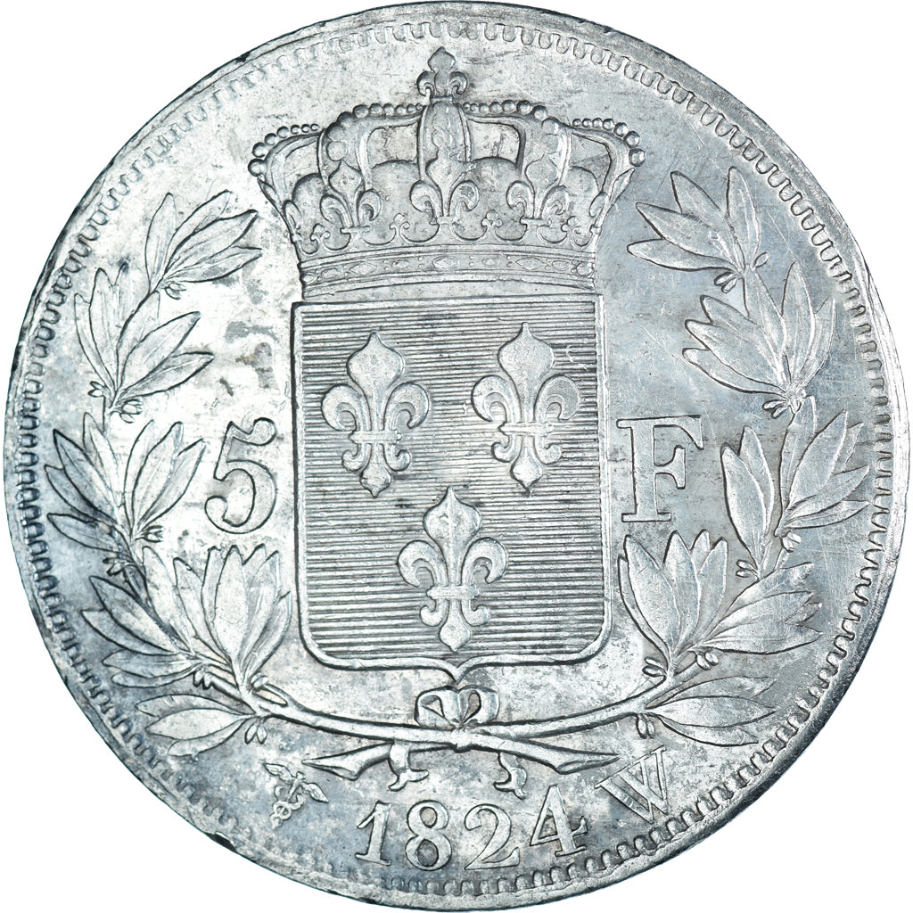 Moneta, Francja, Louis XVIII, 5 Francs, 1824, Lille, EF(40-45), Srebro