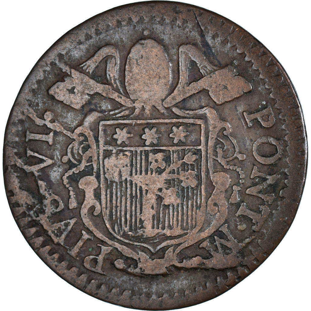 Moeda, ESTADOS ITALIANOS, PAPAL STATES-BOLOGNA, Pius VI (Sestus), Quattrino
