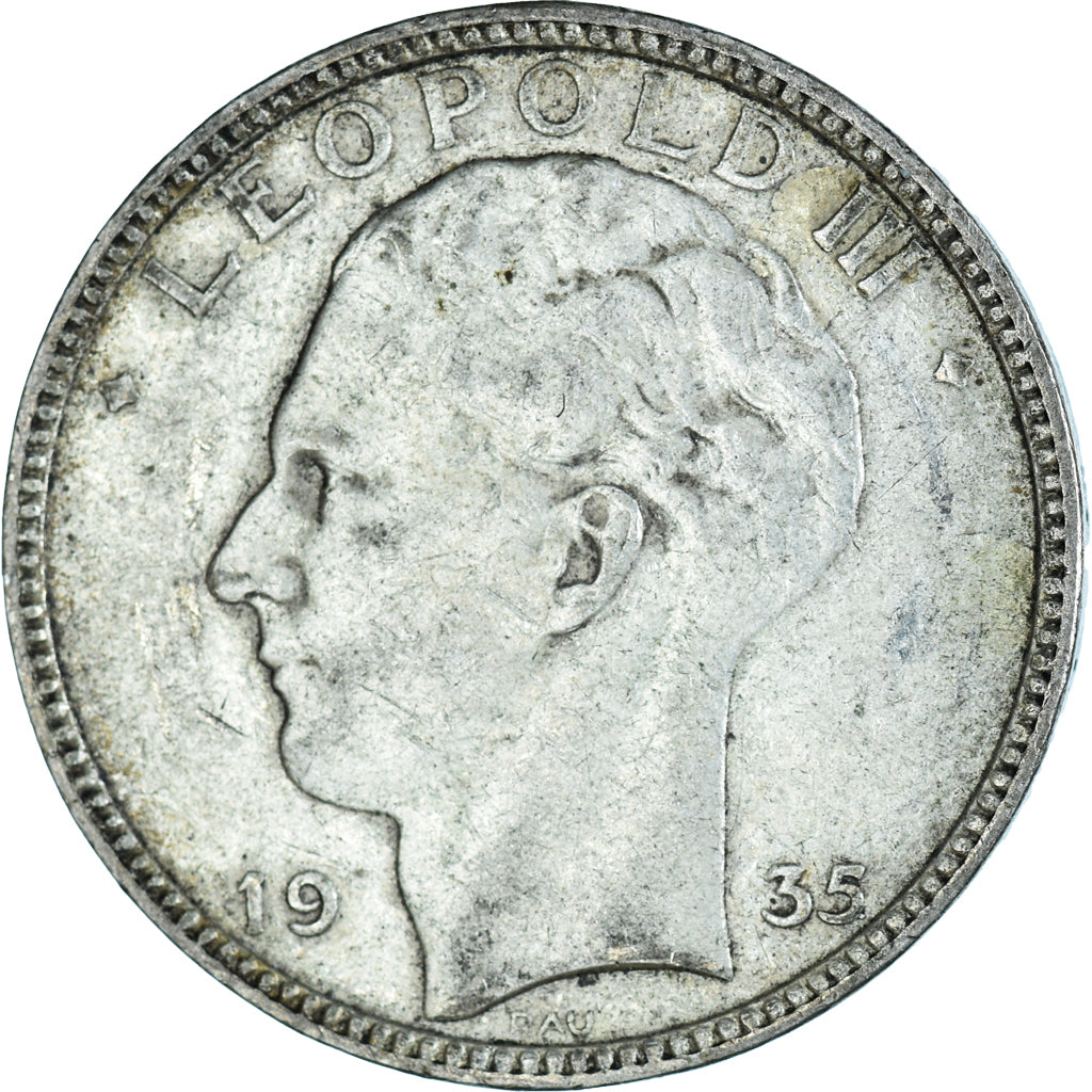 Moneda, Bélgica, Leopold III, 20 Francs, 20 Frank, 1935, Brussels, BC+, Plata