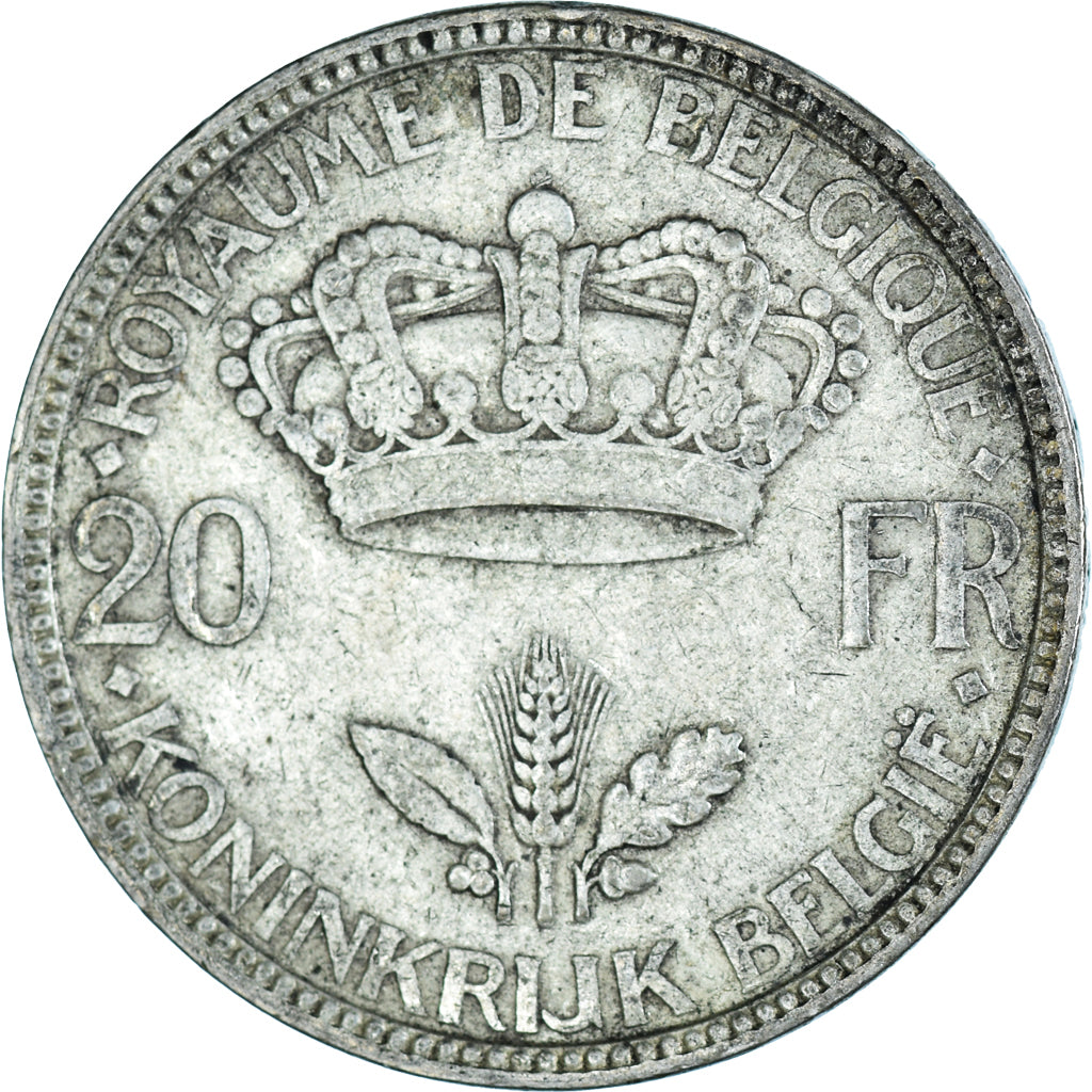 Moneda, Bélgica, Leopold III, 20 Francs, 20 Frank, 1935, Brussels, BC+, Plata