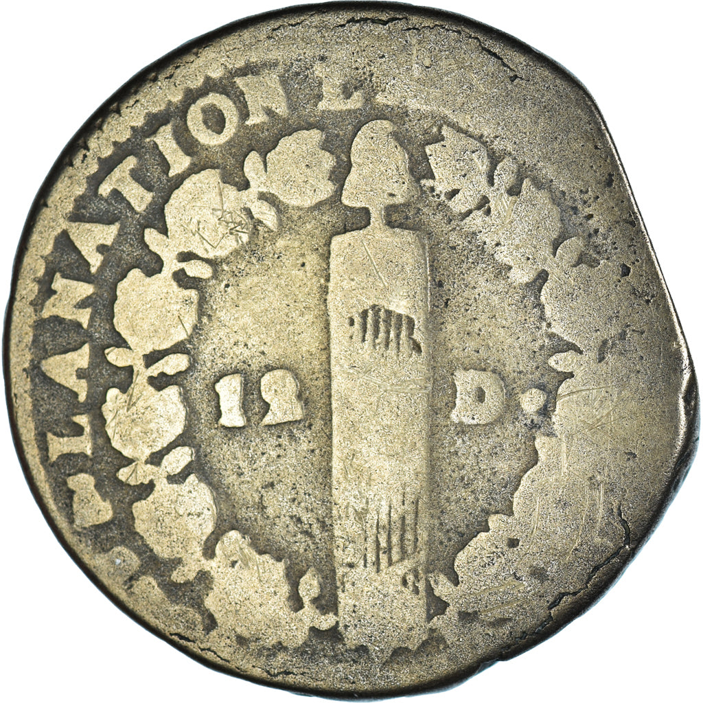 Moneta, Francia, Louis XVI, 12 Deniers, Nantes, B+, Rame, Gadoury:15