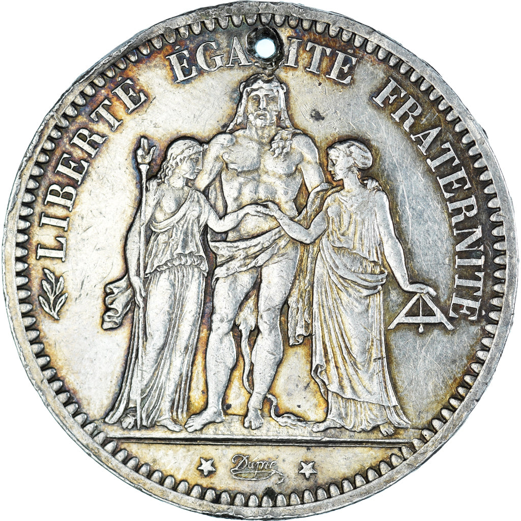 Moneda, Francia, Hercule, 5 Francs, 1873, Holed, MBC, Plata, Gadoury:745a