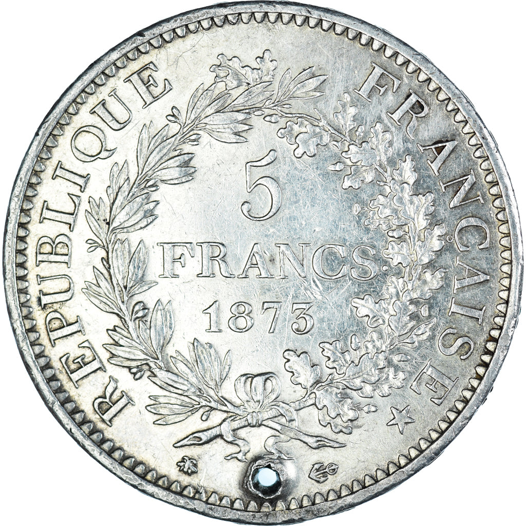 Moneda, Francia, Hercule, 5 Francs, 1873, Holed, MBC, Plata, Gadoury:745a