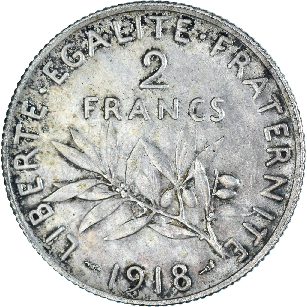 Moneta, Francia, Semeuse, 2 Francs, 1918, Paris, BB, Argento, KM:845.1