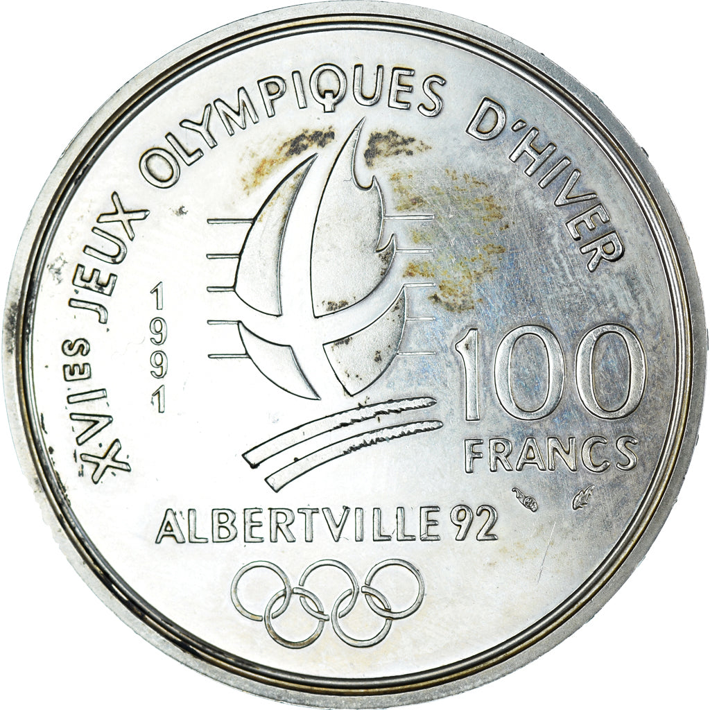 Monnaie, France, Albertville 1992 - hockey sur glace, 100 Francs, 1991, TTB+
