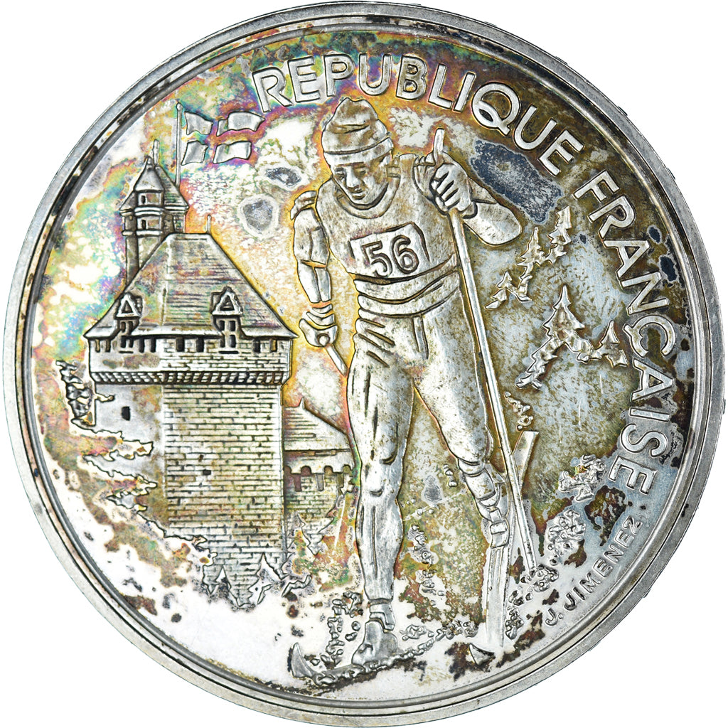 Moneta, Francja, Albertville 1992 - ski de fond, 100 Francs, 1991, AU(55-58)
