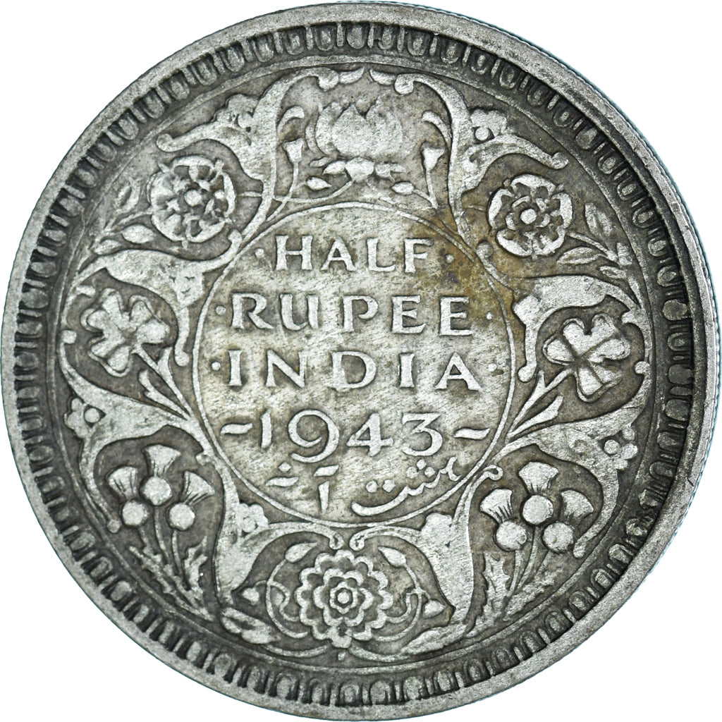 Coin, INDIA-BRITISH, George VI, 1/2 Rupee, 1943, Bombay, VF(30-35), Silver