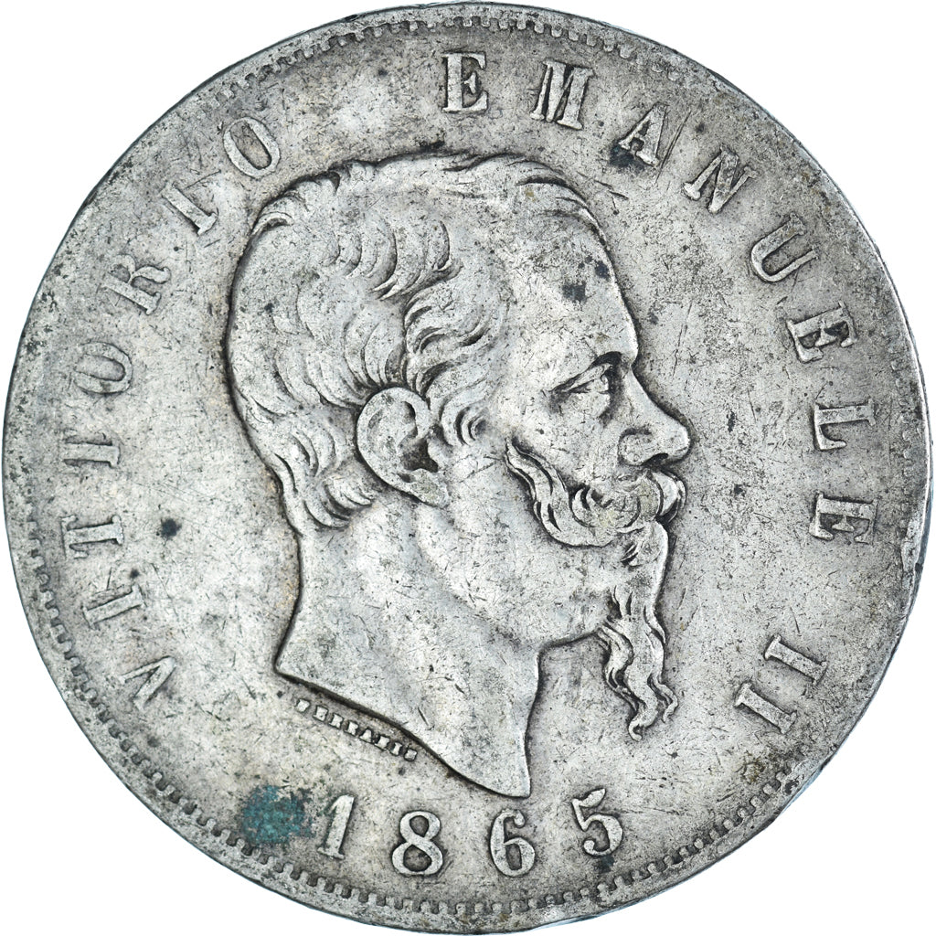 Coin, Italy, Vittorio Emanuele II, 5 Lire, 1865, Torino, VF(30-35), Silver