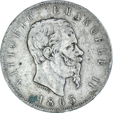 Coin, Italy, Vittorio Emanuele II, 5 Lire, 1865, Torino, VF(30-35), Silver