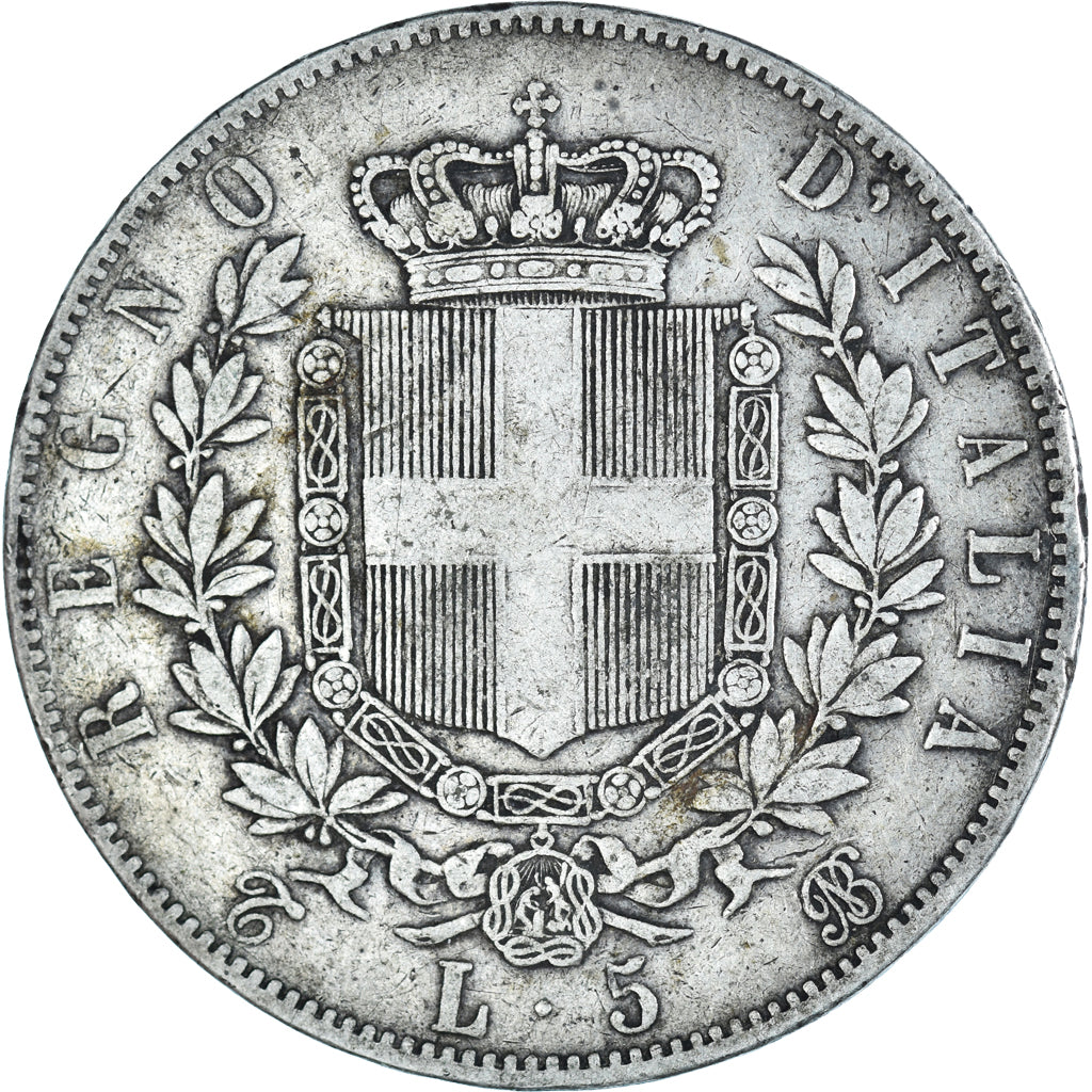 Coin, Italy, Vittorio Emanuele II, 5 Lire, 1865, Torino, VF(30-35), Silver