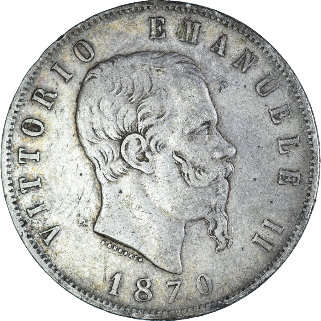 Coin, Italy, Vittorio Emanuele II, 5 Lire, 1870, Milan, VF(30-35), Silver