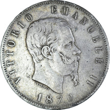 Coin, Italy, Vittorio Emanuele II, 5 Lire, 1870, Milan, VF(30-35), Silver