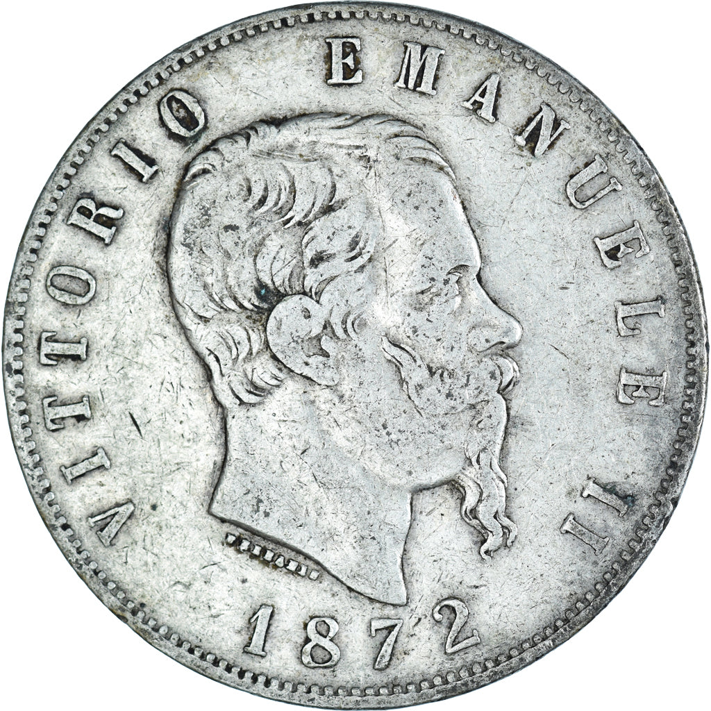 Münze, Italien, Vittorio Emanuele II, 5 Lire, 1872, Milan, S+, Silber, KM:8.3