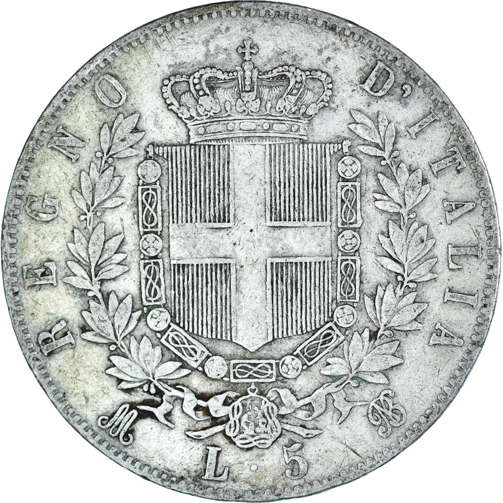 Münze, Italien, Vittorio Emanuele II, 5 Lire, 1872, Milan, S+, Silber, KM:8.3