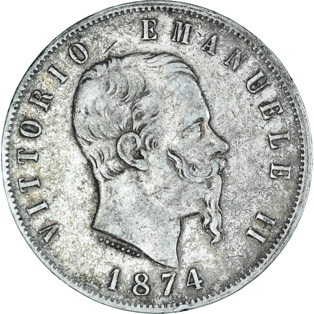 Moneda, Italia, Vittorio Emanuele II, 5 Lire, 1874, Milan, BC+, Plata, KM:8.3