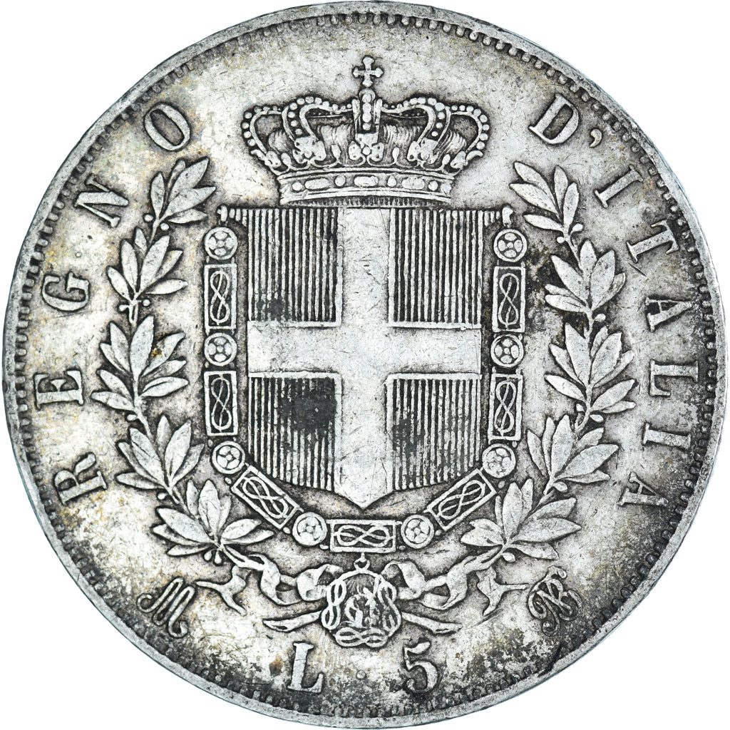 Moneda, Italia, Vittorio Emanuele II, 5 Lire, 1874, Milan, BC+, Plata, KM:8.3