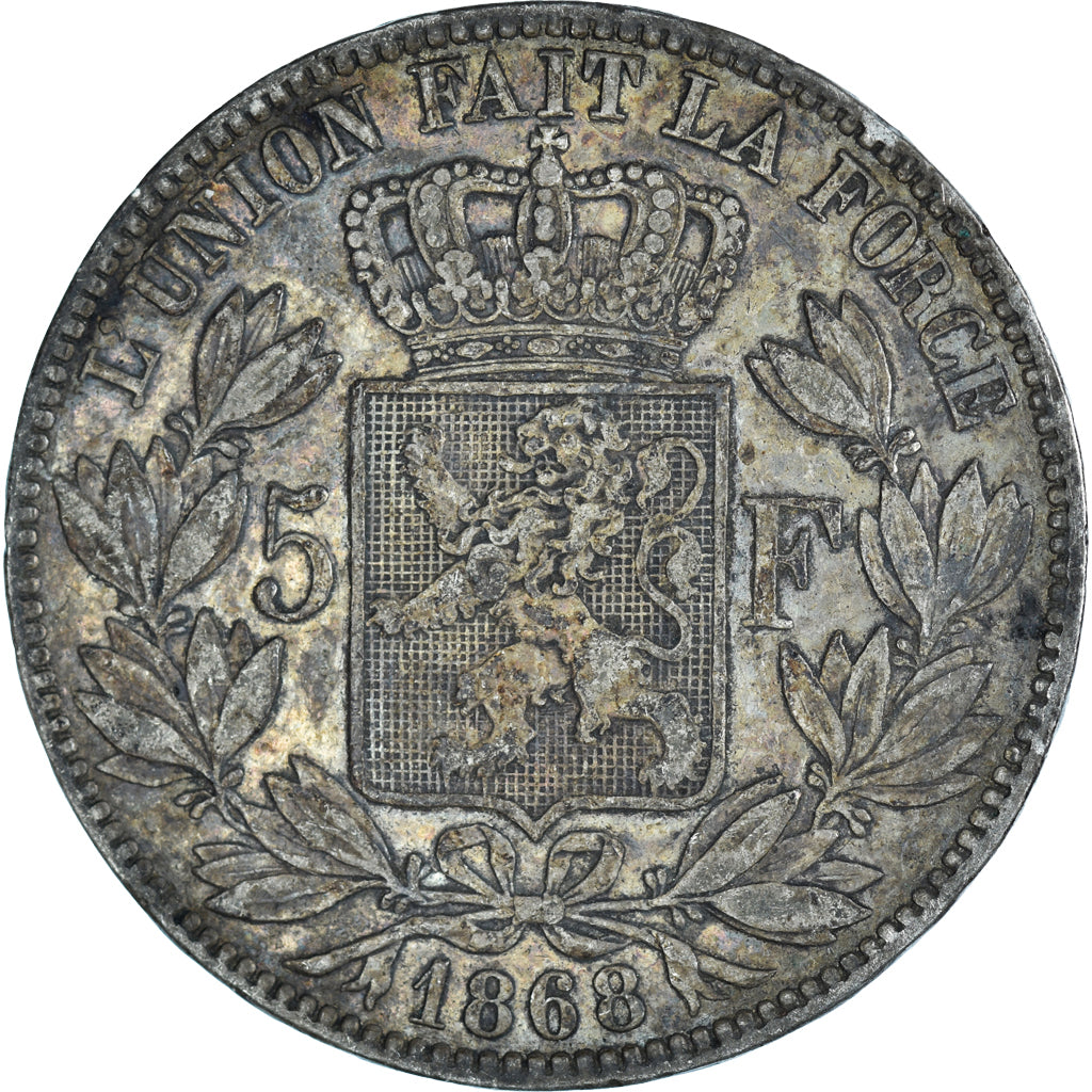 Coin, Belgium, Leopold II, 5 Francs, 5 Frank, 1868, Brussels, VF(30-35), Silver