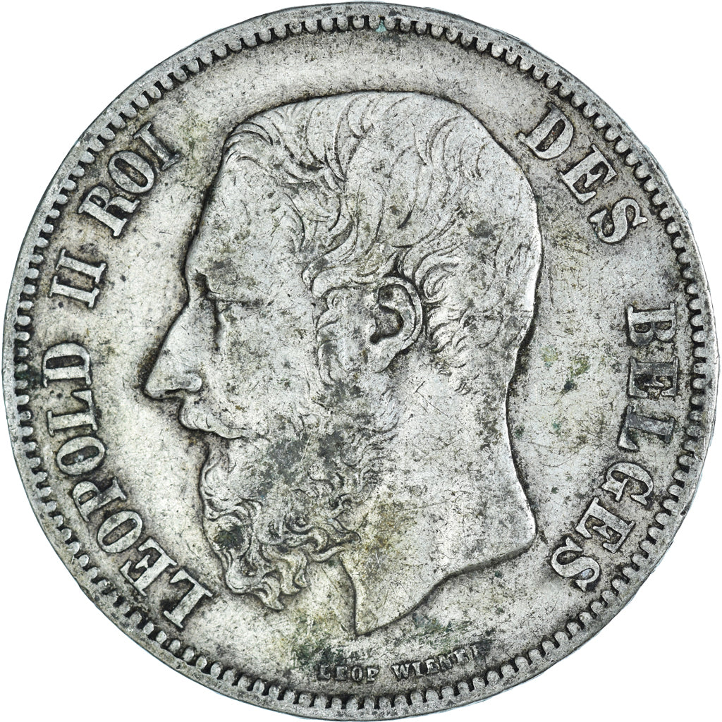 Coin, Belgium, Leopold II, 5 Francs, 5 Frank, 1869, Brussels, VF(30-35), Silver