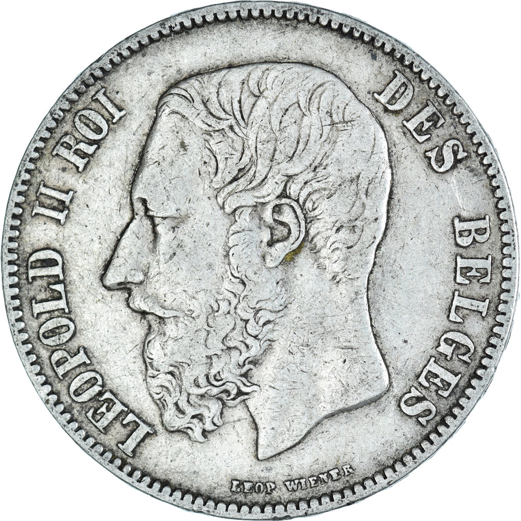 Coin, Belgium, Leopold II, 5 Francs, 5 Frank, 1870, Brussels, VF(30-35), Silver