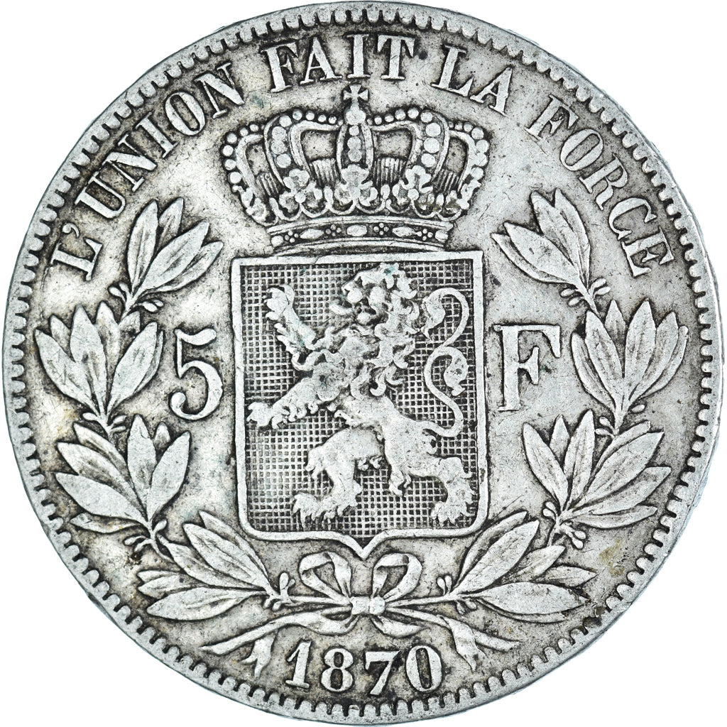 Coin, Belgium, Leopold II, 5 Francs, 5 Frank, 1870, Brussels, VF(30-35), Silver