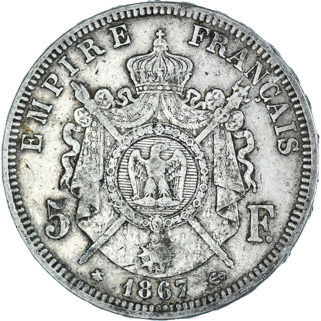 Coin, France, Napoleon III, 5 Francs, 1867, Paris, VF(30-35), Silver, KM:799.1