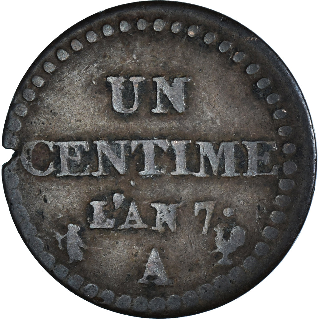 Moeda, França, Dupré, Centime, AN 7, Paris, VF(30-35), Bronze, KM:646
