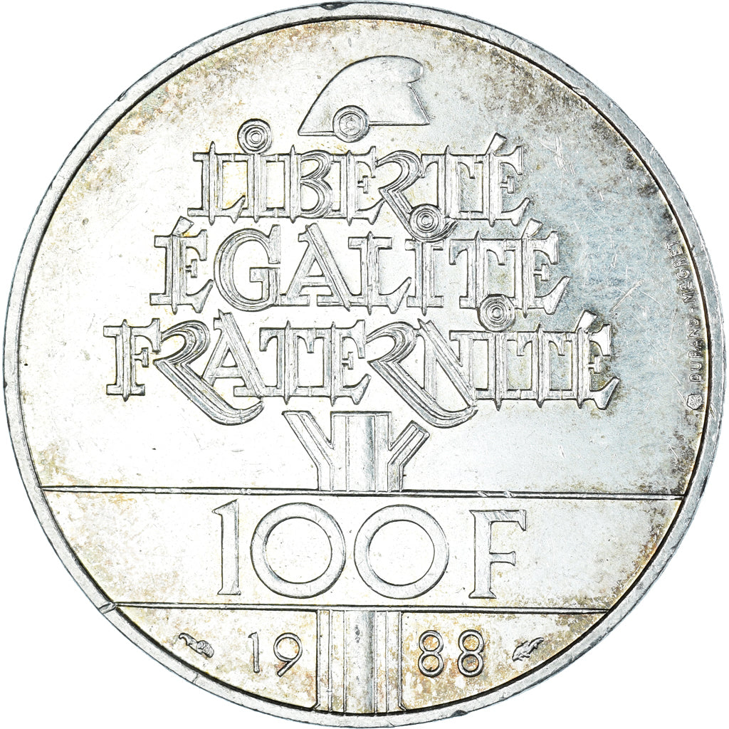 Münze, Frankreich, Fraternité, 100 Francs, 1988, SS+, Silber, KM:966